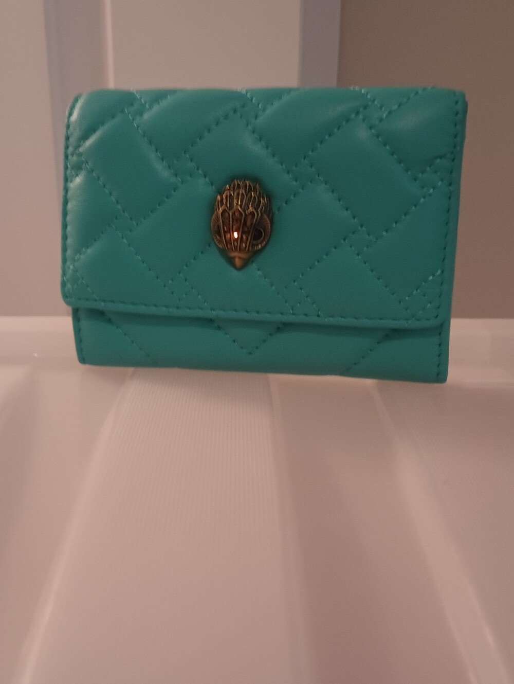 Kurt Geiger Quilted Small Wallet in Teal with Gold Accent